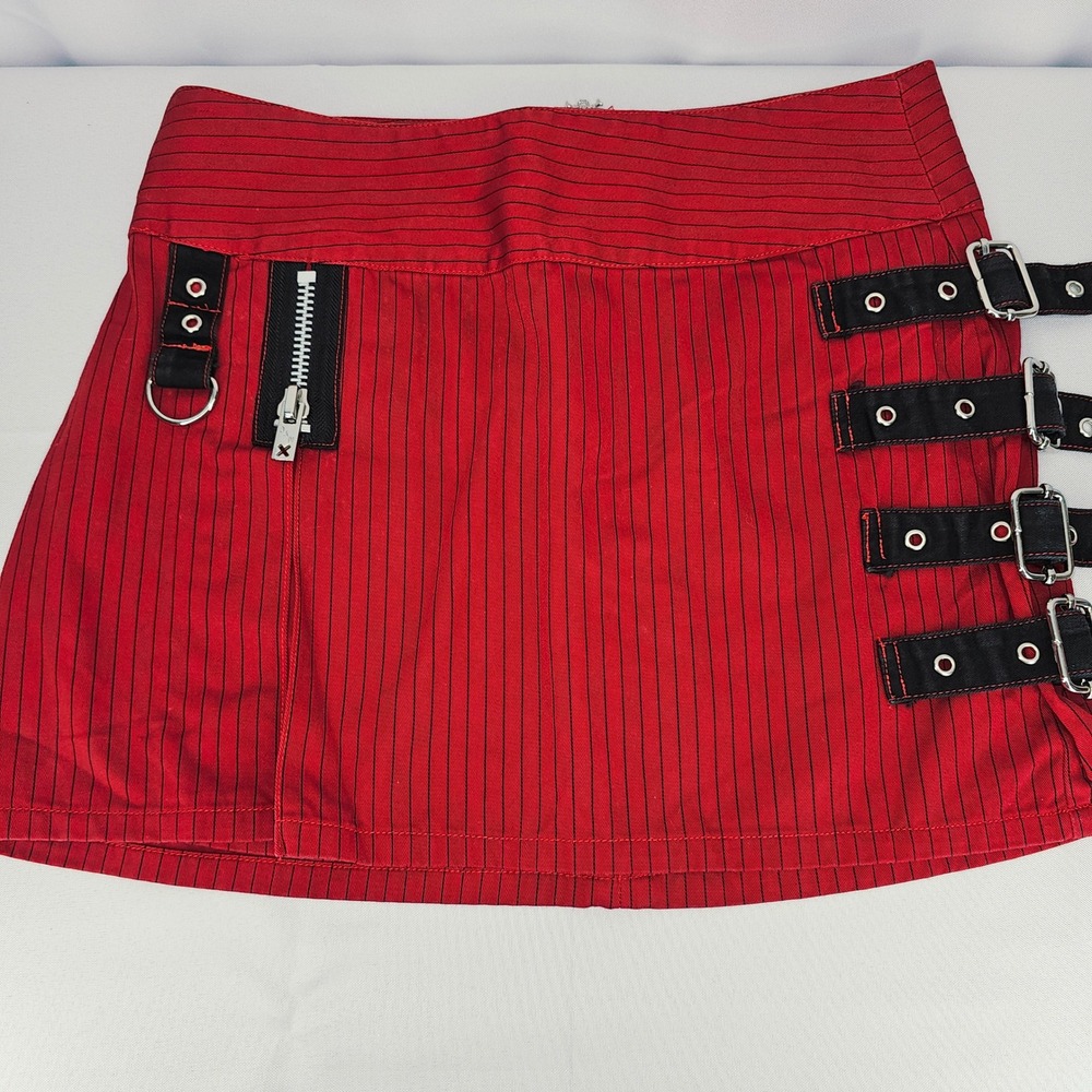 Vintage RARE‎ Tripp Nyc Daang Goodman Red Pinstripe Mini Skirt Buckles Goth Punk